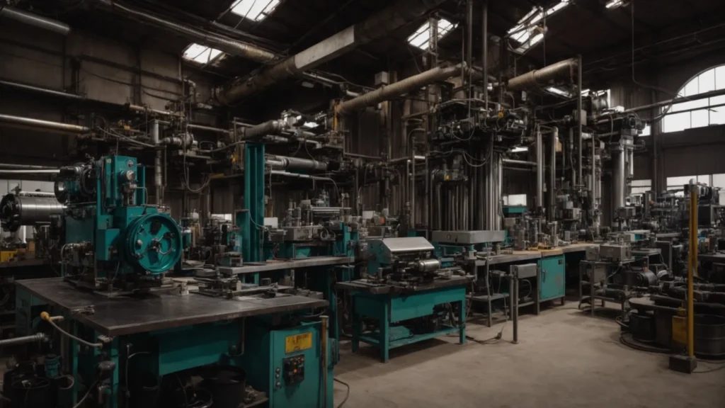 a modern workshop with tube bending machines and various metal tubes arranged neatly.